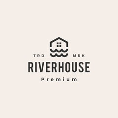river wave house hipster vintage logo vector icon illustration