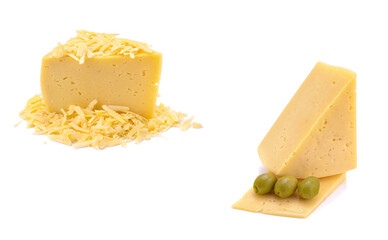 Solid yellow gouda cheese, close-up, isolated on a white background.selective focus.