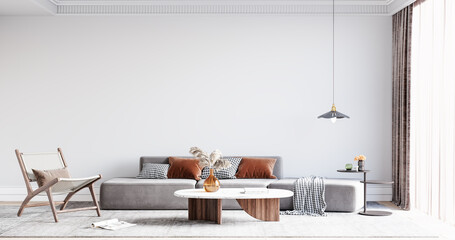 Interior Living Room Wall Mockup - 3d Rendering, 3d Illustration 