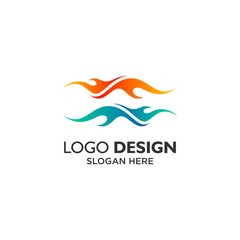 red and blue fire logo design template