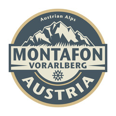 Abstract stamp or emblem with the name of Montafon, Austria