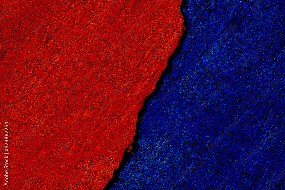 Wall mural red and blue painted cracked concrete wall, versus template