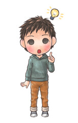 パーカーを着た男の子　閃いている　全身