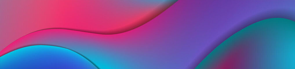 Abstract blue and purple liquid waves futuristic banner. Glowing retro vector background