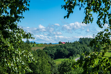 Fototapeta na wymiar 夏の士別市 雲と羊の丘の風景