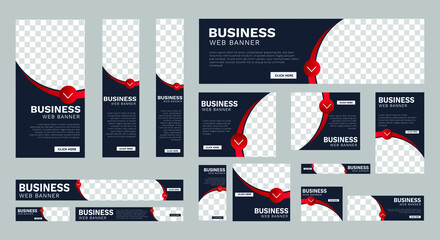 Set of business web banners of standard size with a place for photos. Vertical, horizontal and square template. vector illustration EPS 10 - obrazy, fototapety, plakaty