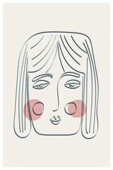 Abstract contemporary aesthetic print with simple shapes and face. Modern wall decor. Bohemian style poster. Vector.