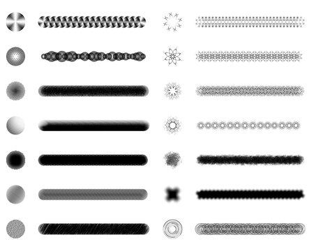 Set of 14 fixed and random scatter brushes + symbols (sprayer) + editable templates vector in mixed pattern. Created using AI CS6.
