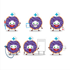Doctor profession emoticon with blueberry donut cartoon character