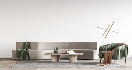 Interior Living Room Wall Mockup - 3d Rendering, 3d Illustration 
