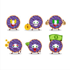 Blueberry donut cartoon character with cute emoticon bring money