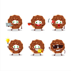 Chocolate donut cartoon character with various types of business emoticons