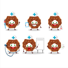 Doctor profession emoticon with chocolate donut cartoon character