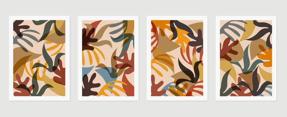 Abstract art nature background vector. Modern shape line art wallpaper. Boho foliage botanical tropical leaves and floral pattern design for home deco, wall art, social media post and story background