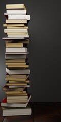 A large stack of various books. Vertical image, place for text. 3d illustration