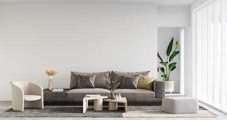 Interior Living Room Wall Mockup - 3d Rendering, 3d Illustration 
