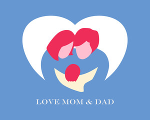 Lovely family vector. I love dad and mom. Parent and son illustration. Hugs are good for you and help your child grow smarter. Little kid feeling warm and happy.