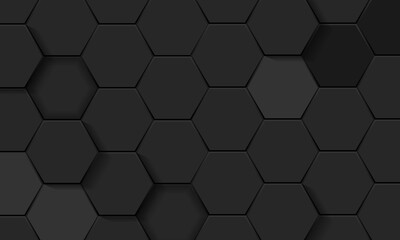 Hexagonal dark background texture placeholder, radial center space, black illustration, rendering...