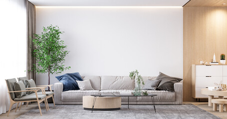 Interior Living Room Wall Mockup - 3d Rendering, 3d Illustration 
