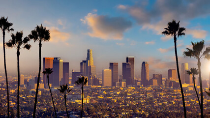 Downtown Los Angeles city skyline, cityscape of LA