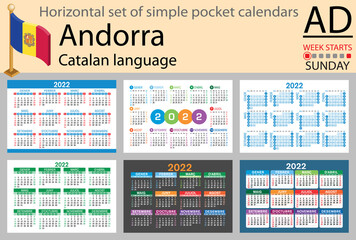 Catalan horizontal pocket calendar for 2022. Week starts Sunday
