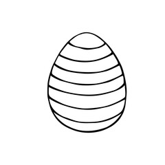 Vector black outline easter egg in stripes. Holiday illustration in hand drawn doodle style for gift card certificate banner sticker, stamp, logo, icon label, coloring book page