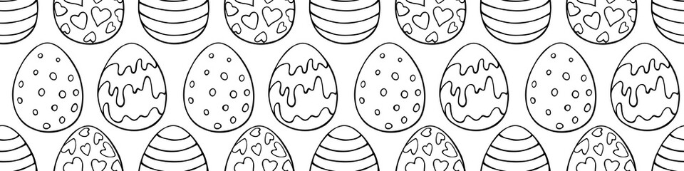 Vector seamless pattern with outline Easter eggs . Spring hand drawn doodle, holiday backgrounds and textures with decorative elements. Traditional digital paper