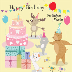 Cute animal having fun on birthday party.