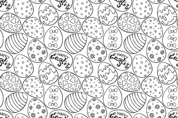 Vector seamless pattern with outline Easter eggs . Spring hand drawn doodle, holiday backgrounds and textures with decorative elements. Traditional digital paper