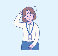 Fototapeta premium A female office worker has a embarrassed expression. hand drawn style vector design illustrations. 