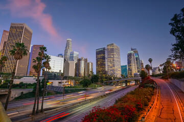Obraz premium Downtown Los Angeles city skyline, cityscape of LA