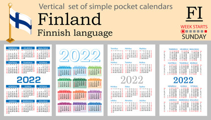 Fototapeta na wymiar Finnish vertical pocket calendar for 2022. Week starts Sunday