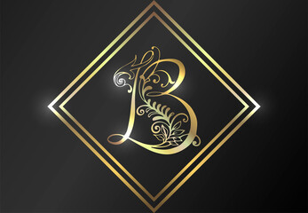 Luxurious golden letter B in vintage style on a black background.