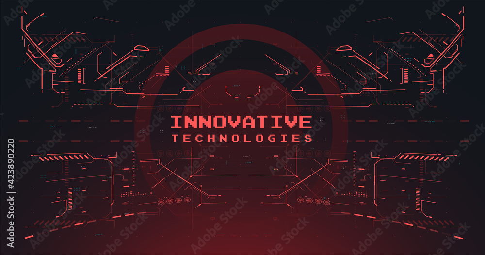 Aufkleber red futuristic vr display. abstract tech space. hud interface backdrop. cyberpunk sci-fi illustratio