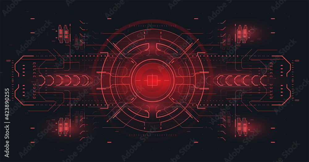Poster cyberspace virtual reality in hud style. head-up screen for games and apps. red futuristic vr displa