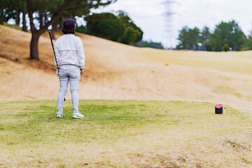 Japanese senior woman play golf