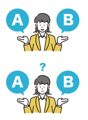 比較　二択　考える　人物　ビジネス　女性