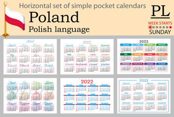 Polish horizontal pocket calendar for 2022. Week starts Sunday