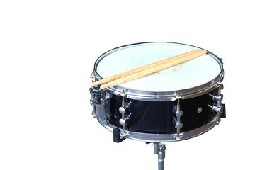 Fototapeta na wymiar Black snare drum on white background