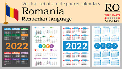 Romanian vertical pocket calendar for 2022. Week starts Sunday