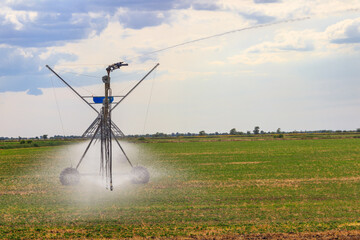 Large agricultural irrigation system in a field