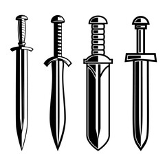 Set of illustrations of knight swords. Design element for logo, label, sign, emblem, poster. Vector illustration