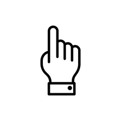 Click hand or cursor thin line icon in black. One finger palm sign. Simple pointer gesture of mouse. Flat isolated symbol, for: illustration, logo, app, design, web, site, ui, ux. Vector EPS 10