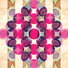 Pink circles shapes over beige distressed background