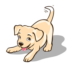 smiling puppy with wagging tail cartoon vector illustration - 423893883