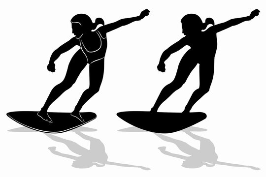 silhouette of surfer woman, vector drawing