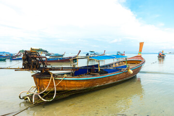 Fototapeta premium Longtail boats harbor at Ko Lipe island in Satun, Thailand.