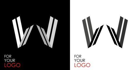 Isometric letter V in two perspectives. From stripes, lines. Template for creating logos, emblems, monograms. Black and white options. 3D art symbol. Vector illustration. Other letters in my portfolio