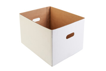 Simple white, open and empty carton box, isolated on white