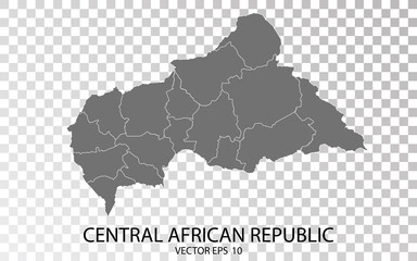 Transparent - High Detailed Grey Map of Central African Republic. Vector Eps 10.